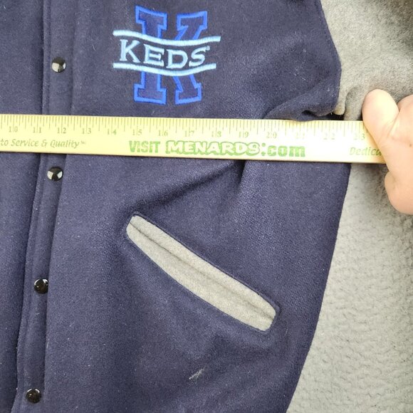 Vintage DeLong Jacket Mens Large Varsity Bomber Wool Blend Blue Gray Quilt Lined - Picture 9 of 12